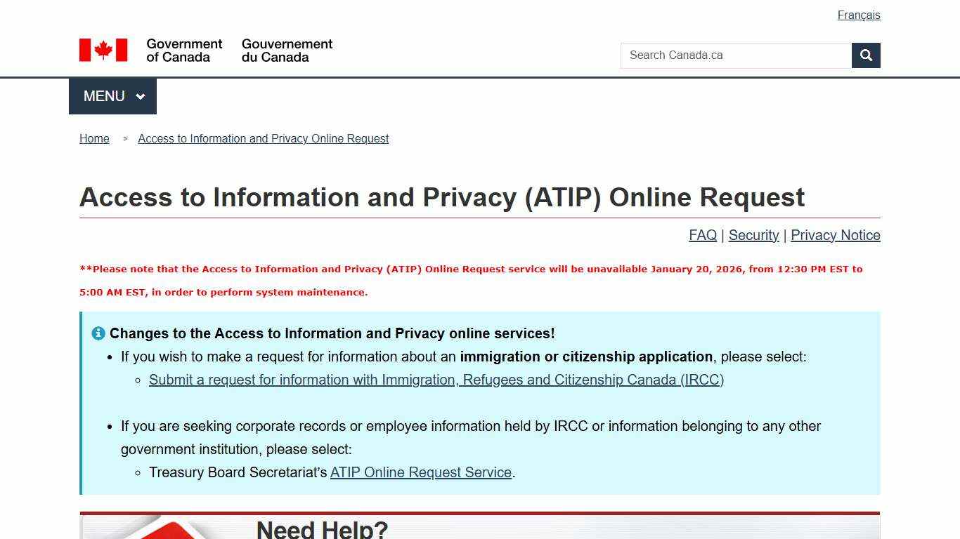Access to Information and Privacy (ATIP) Online Request